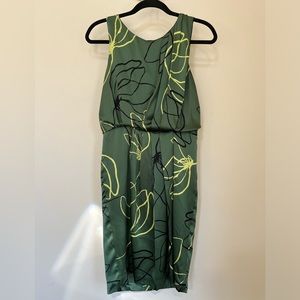 Anthropologie green leaf drape dress silk small